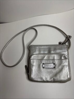 Tignanello Silver Metallic Crossbody Shoulder Bag